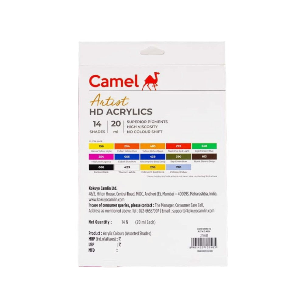 Camel Artist HD Acrylics - Set of 14 Tubes - 20ml Each